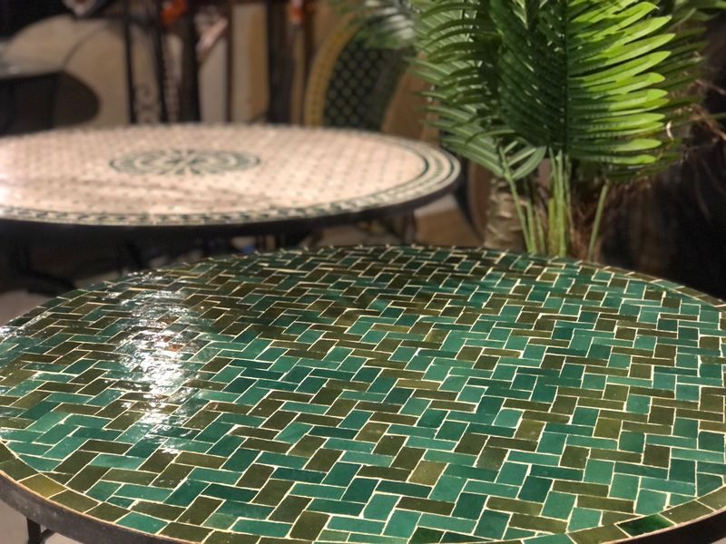 Marokkaanse Mozaiek tafel (blad) 100 cm Groen- Olijfgroen Visgraat Handgemaakt