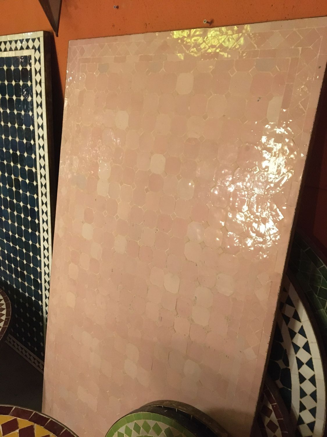 Handgemaakte Marokkaanse Mozaiek tafel (blad) - 140 x 70 cm Roze Uni Handgemaakt