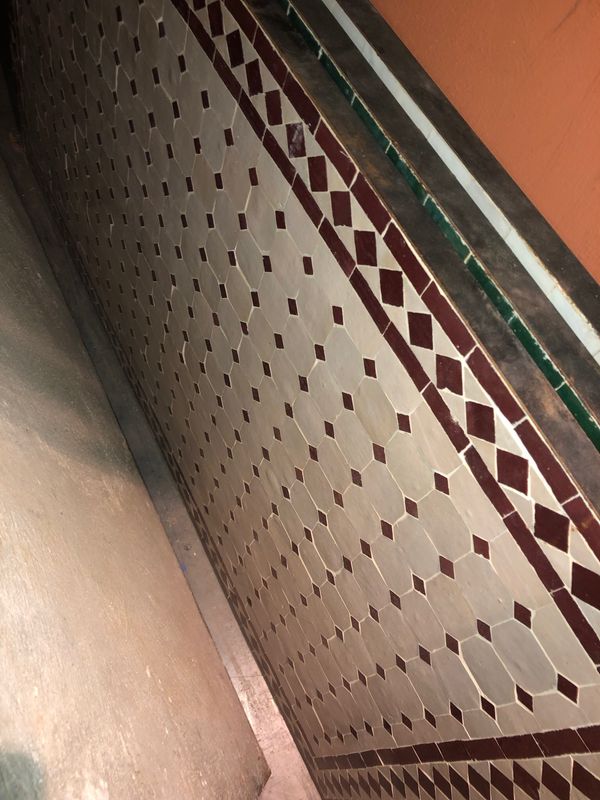 Handgemaakte Marokkaanse Mozaiek tafel (blad) - 140 x 70 cm Creme-Bordeauxrood Handgemaakt