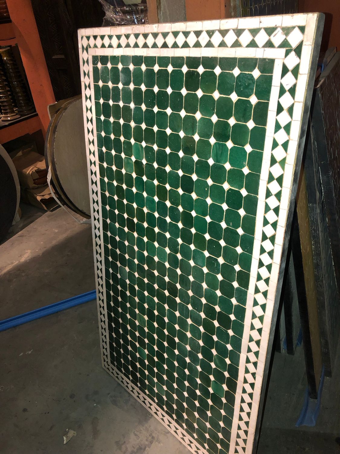 Handgemaakte Marokkaanse Mozaiek tafel (blad) - 140 x 70 cm Groen-Wit Handgemaakt