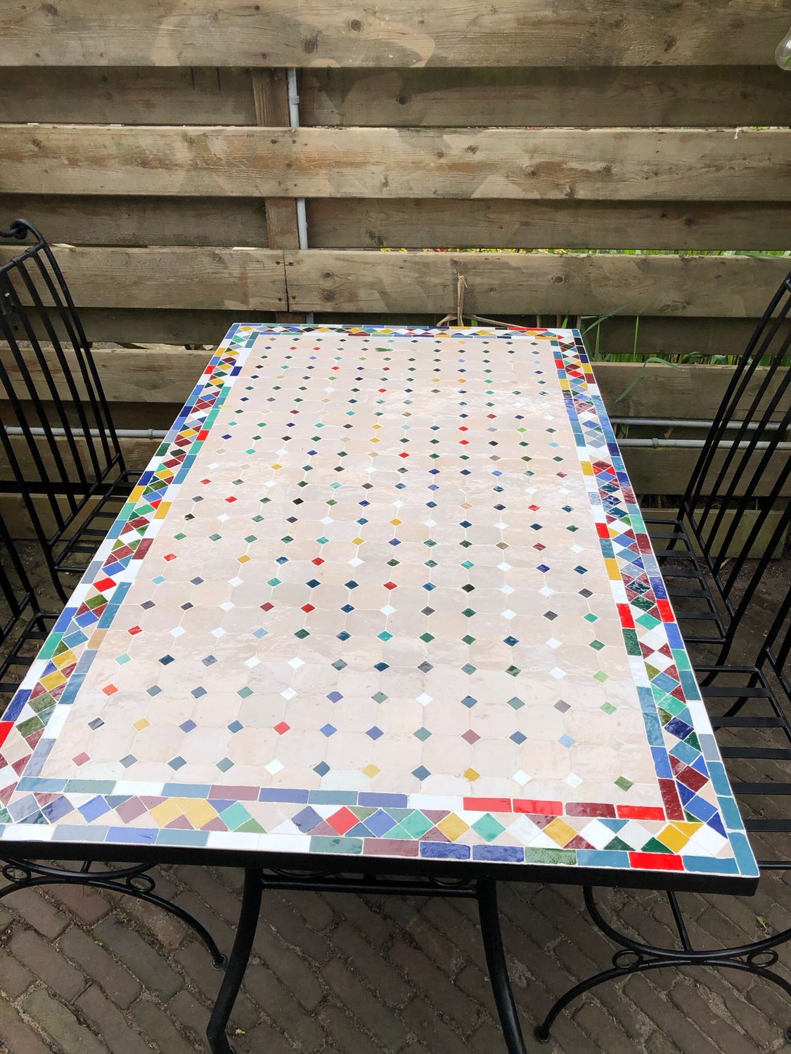 Handgemaakte Marokkaanse Mozaiek tafel (blad) - 140 x 80 cm Creme-Multicolor Handgemaakt — detail 2