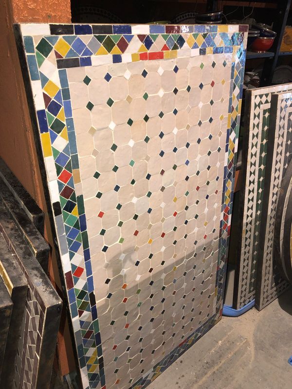 Handgemaakte Marokkaanse Mozaiek tafel (blad) - 120 x 70 cm   Creme-Multicolor Handgemaakt