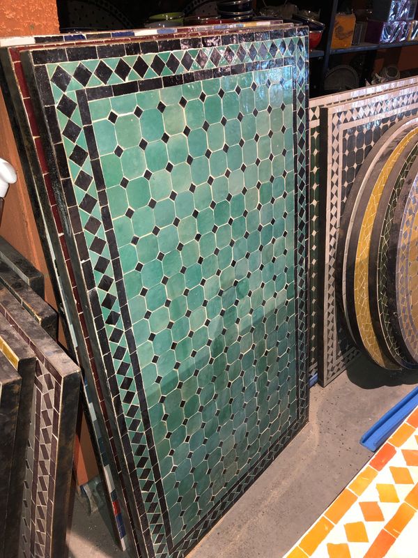 Handgemaakte Marokkaanse Mozaiek tafel (blad) - 120 x 70 cm   Zeegroen-Zwart Handgemaakt