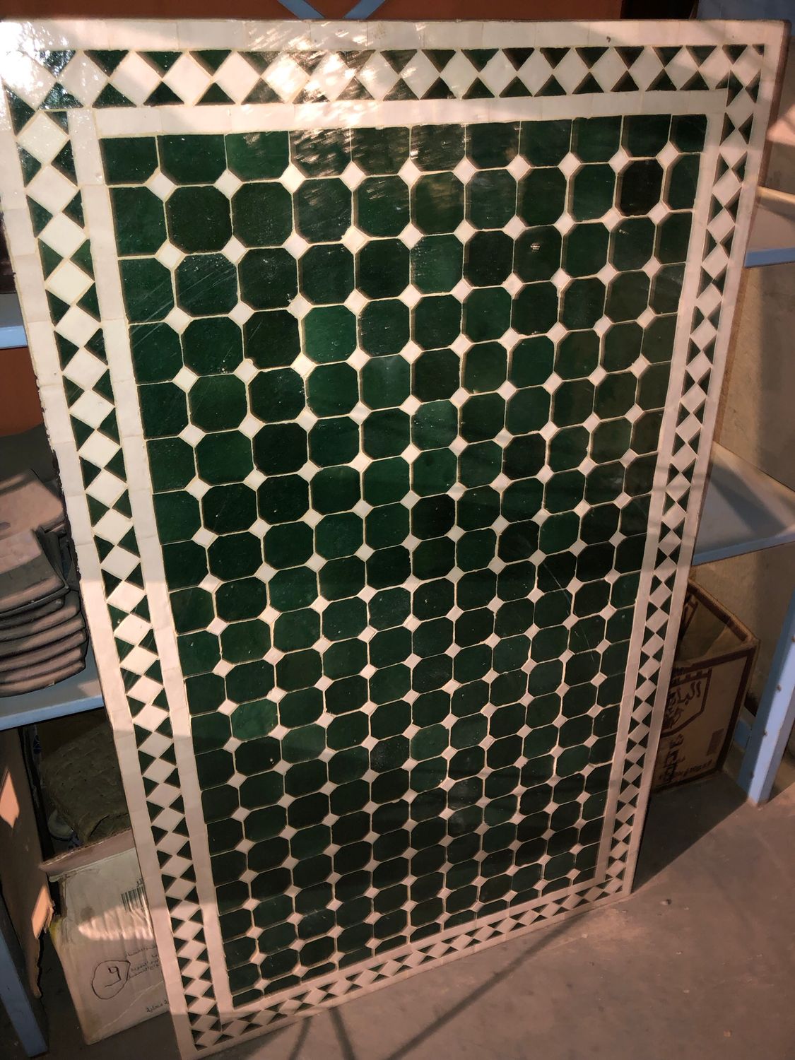 Handgemaakte Marokkaanse Mozaiek tafel (blad) - 120 x 70 cm   Groen-Wit Handgemaakt