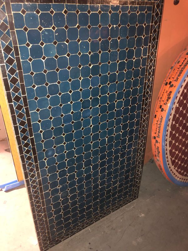 Handgemaakte Marokkaanse Mozaiek tafel (blad) - 140 x 70 cm Petrolblauw-Zwart Handgemaakt