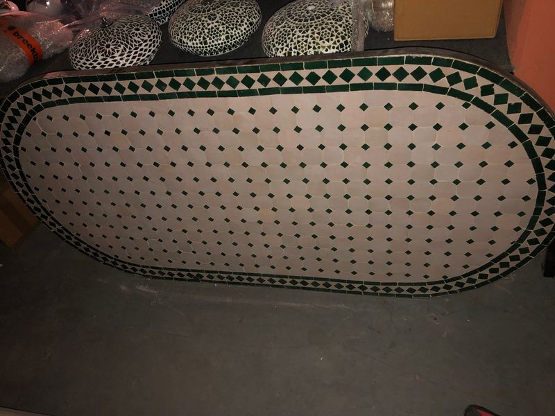 Handgemaakte Marokkaanse Mozaiek tafel (blad) - 160 x 80 cm Ovaal creme Groen Handgemaakt Handgemaakte Marokkaanse Mozaiek tafel (blad) - 160 x 80 cm Ovaal creme Groen Handgemaakt
