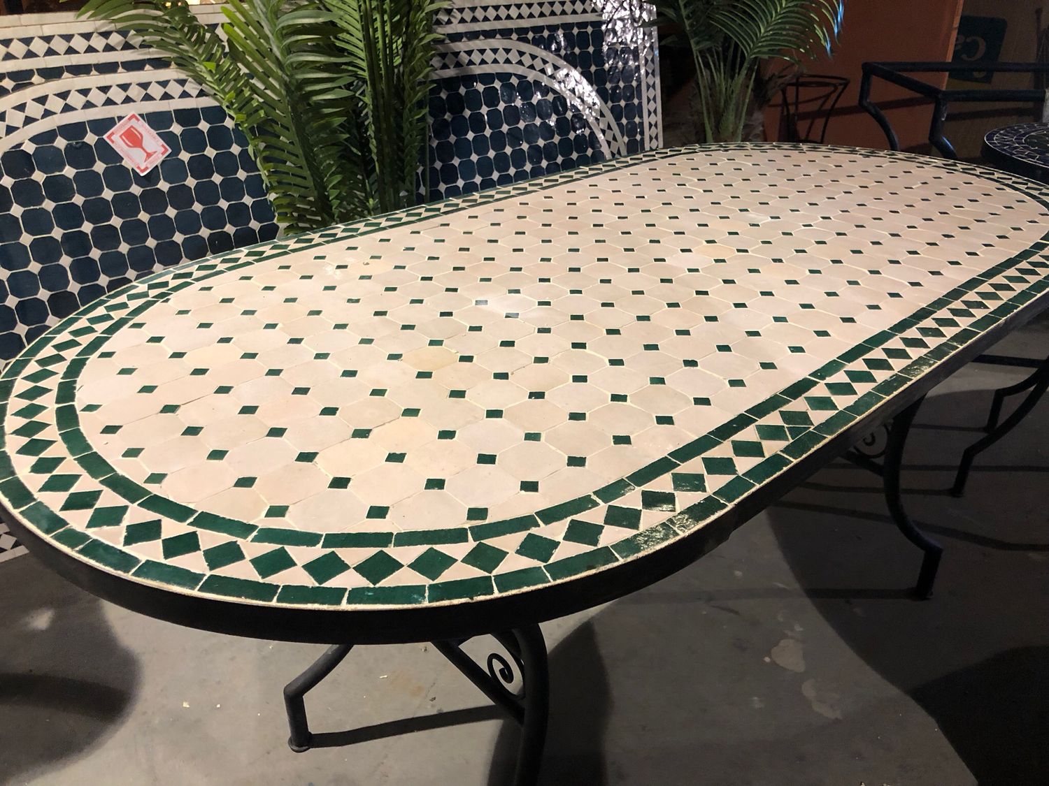 Handgemaakte Marokkaanse Mozaiek tafel (blad) - 160 x 80 cm Ovaal creme Groen Handgemaakt Handgemaakte Marokkaanse Mozaiek tafel (blad) - 160 x 80 cm Ovaal creme Groen Handgemaakt