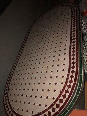 Handgemaakte Marokkaanse Mozaiek tafel (blad) - 160 x 80 cm Ovaal creme rood Handgemaakt