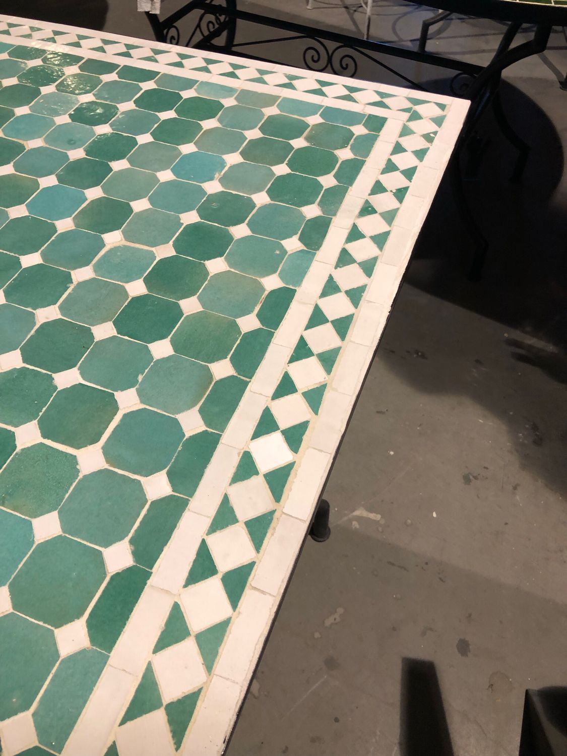 Handgemaakte Marokkaanse Mozaiek tafel (blad) - 120 x 80 cm   Zeegroen-wit Handgemaakt