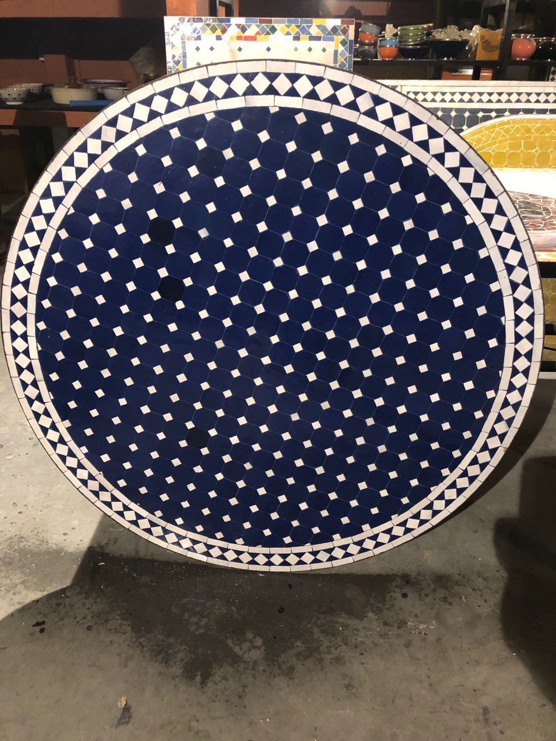 Marokkaanse Mozaiek tafel (blad) 110 cm Blauw-wit Handgemaakt