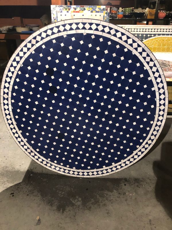 Marokkaanse Mozaiek tafel (blad) 110 cm Blauw-wit Handgemaakt Marokkaanse Mozaiek tafel (blad) 110 cm Blauw-wit Handgemaakt