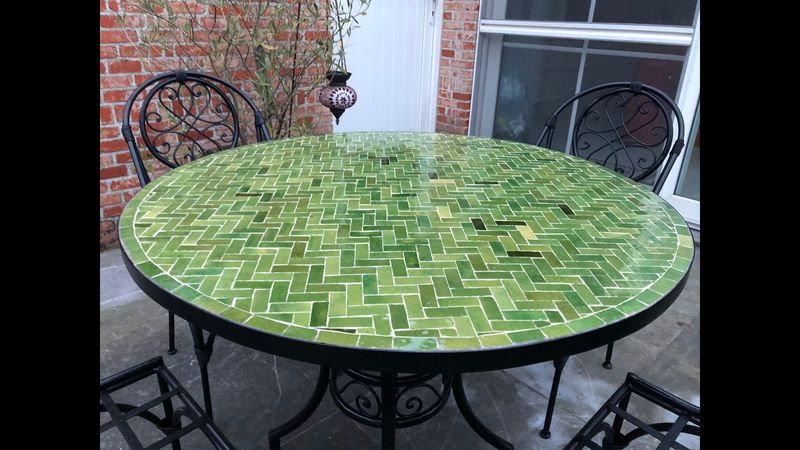 Marokkaanse Mozaiek tafel (blad) 120 cm Tamegroute Groen Vismotief Handgemaakt nw Marokkaanse Mozaiek tafel (blad) 120 cm Tamegroute Groen Vismotief Handgemaakt nw