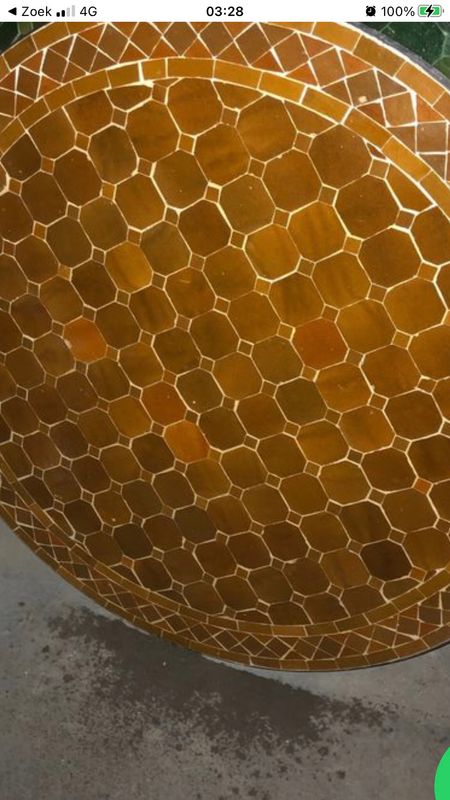 Marokkaanse Mozaiek tafel (blad) Met ROZET 100 cm Honingbruin Handgemaakt