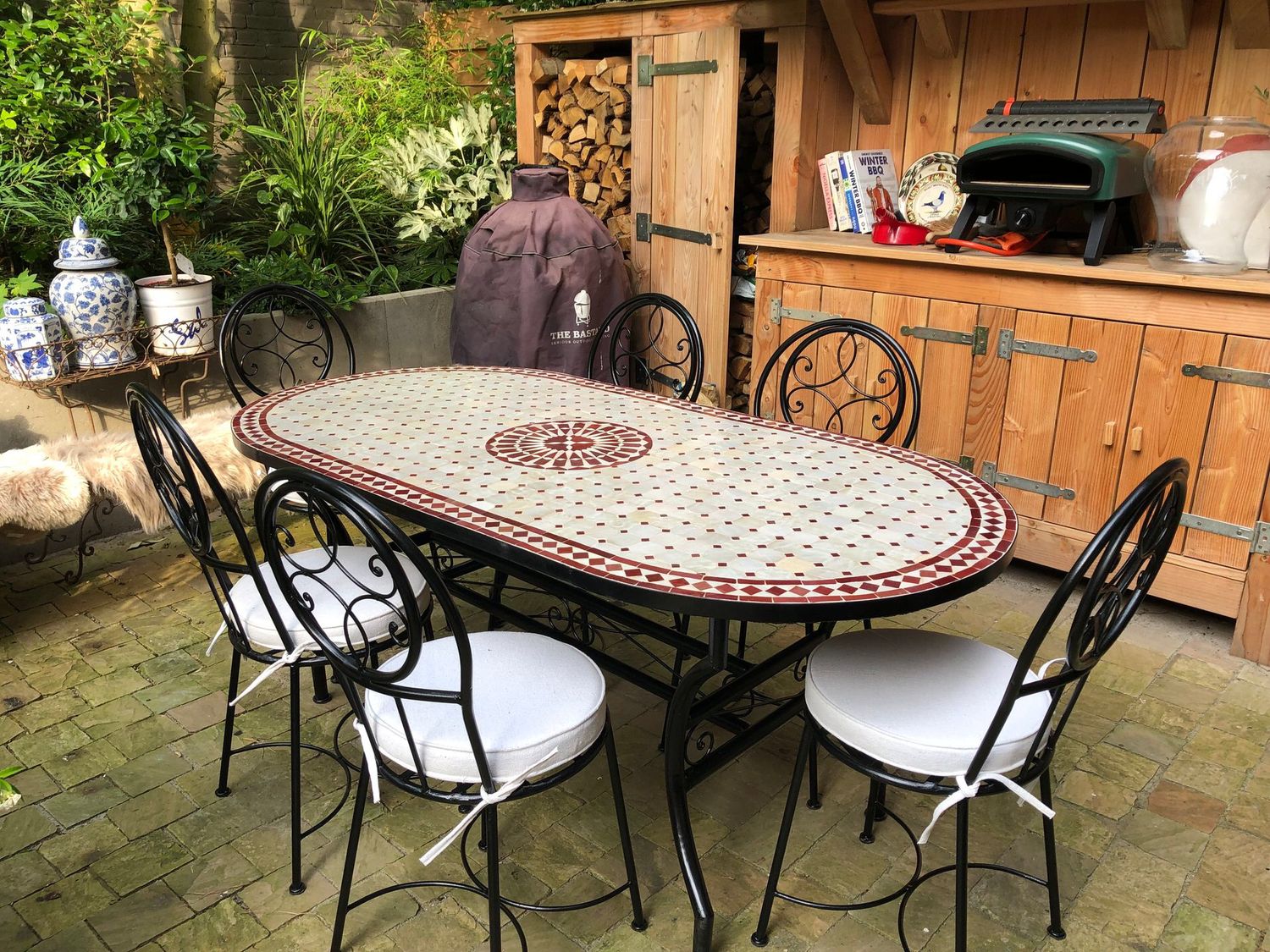 Marokkaanse Mozaiektafel 280 cm Ovaal Inclusief Beste Onderstel en Afwerking !