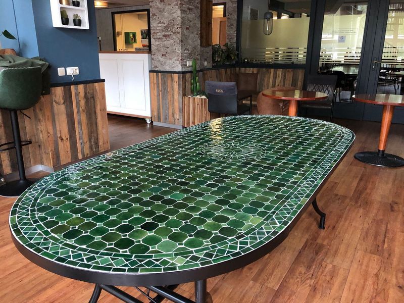 Marokkaanse Mozaiektafel 280 cm Ovaal Tamegroute Groen Inclusief Beste Onderstel en Afwerking ! — detail 2