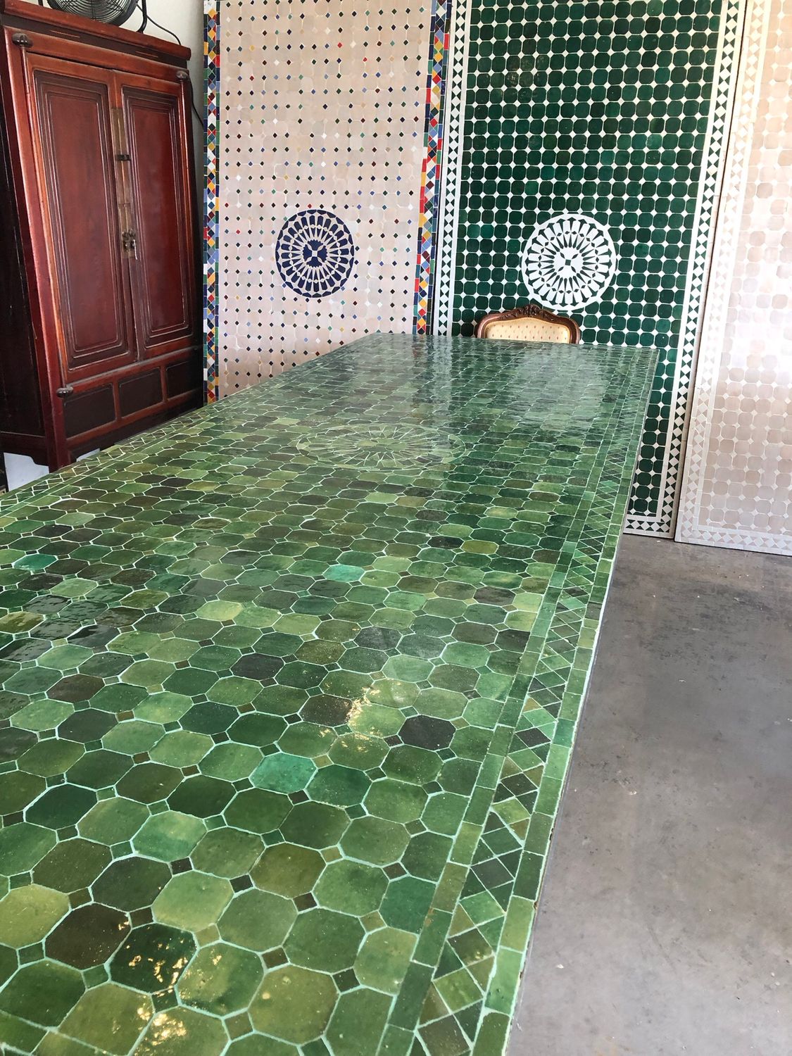 Marokkaanse Mozaiektafel 280x100  cm Tamegroute Groen Inclusief  Beste Onderstel en Afwerking !