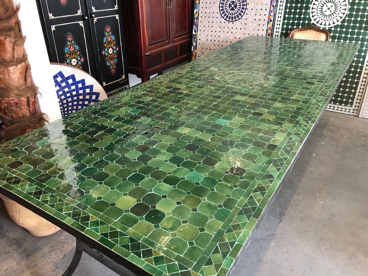 Marokkaanse Mozaiektafel 280x100 cm Tamegroute Groen Inclusief Beste Onderstel en Afwerking ! — detail 2