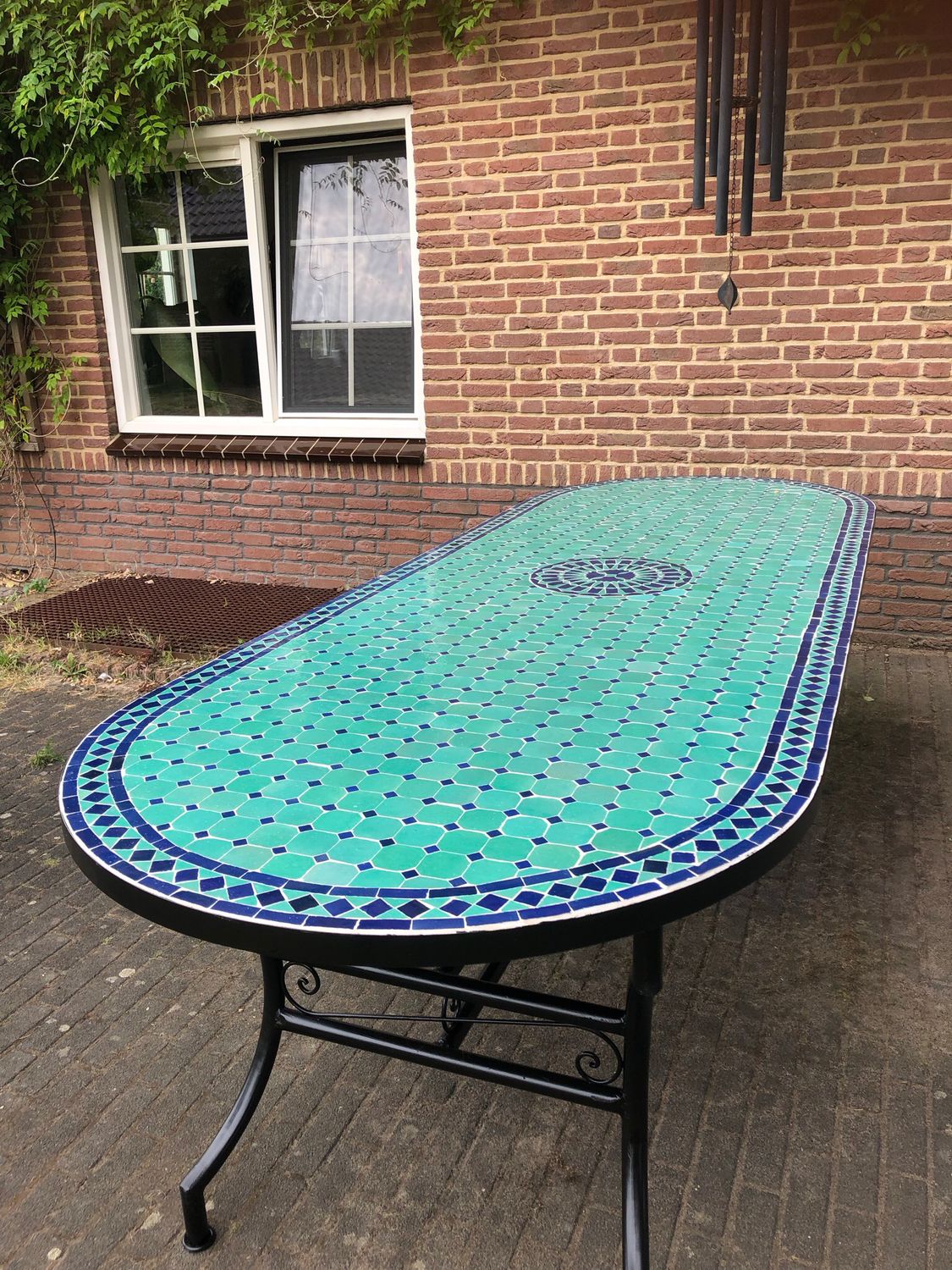 Marokkaanse Mozaiektafel 280 cm Ovaal Zeegroen -Blauw Inclusief Beste Onderstel en Afwerking ! — detail 2