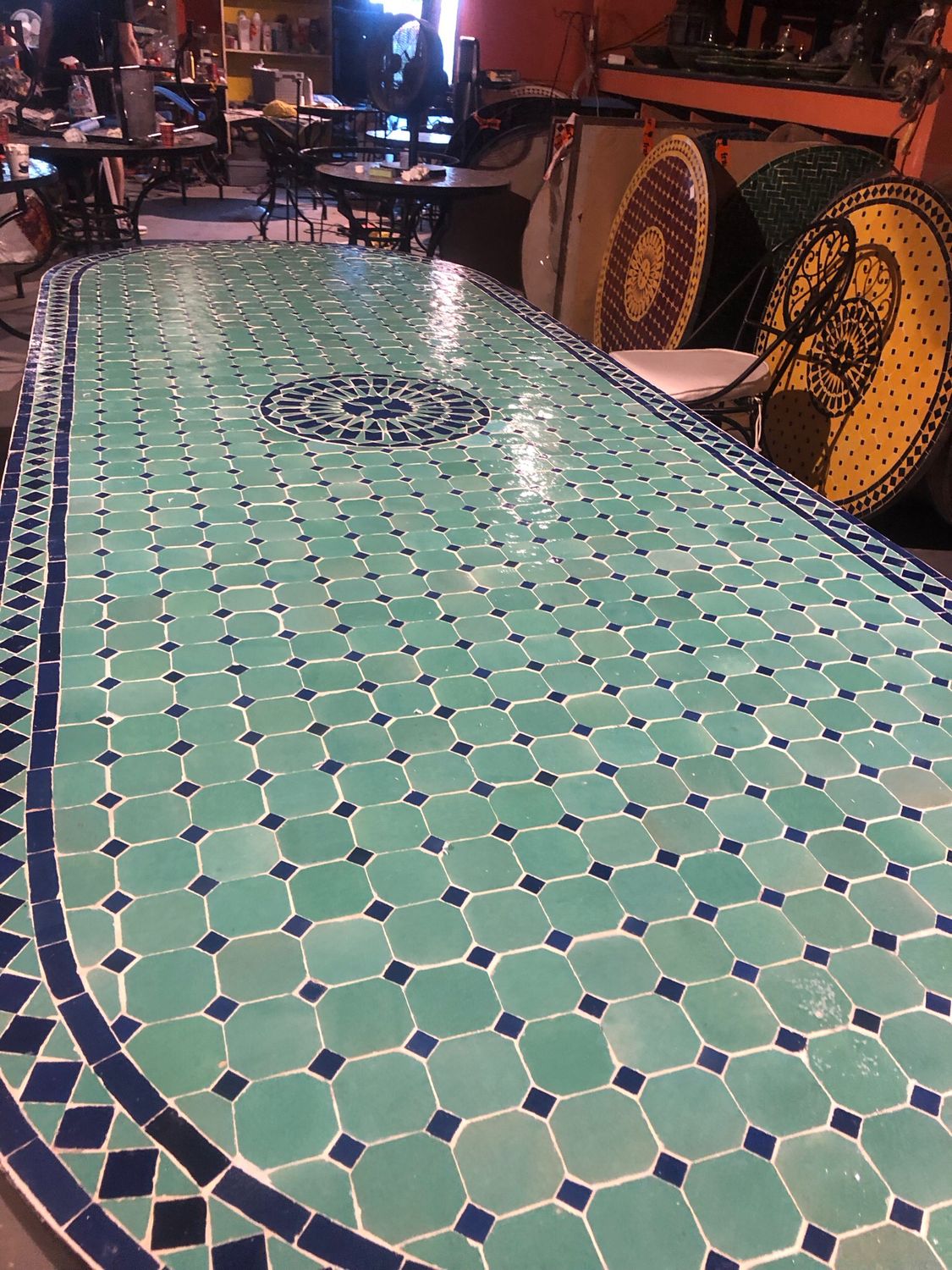 Marokkaanse Mozaiektafel 280 cm Ovaal Zeegroen -Blauw Inclusief Beste Onderstel en Afwerking ! — detail 4