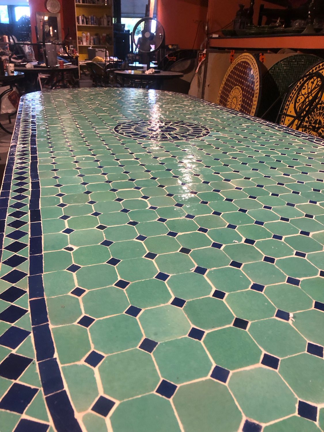 Marokkaanse Mozaiektafel 280 cm Ovaal Zeegroen -Blauw Inclusief Beste Onderstel en Afwerking ! — detail 6
