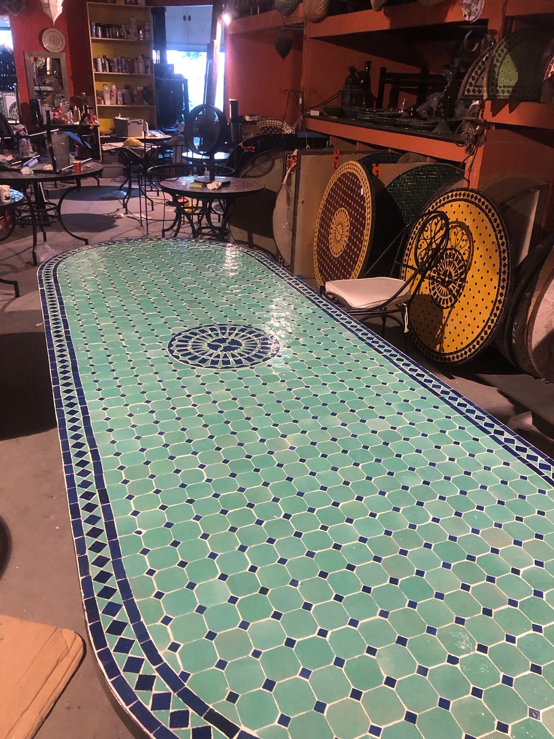 Marokkaanse Mozaiektafel 280 cm Ovaal Zeegroen -Blauw Inclusief Beste Onderstel en Afwerking ! — detail 5