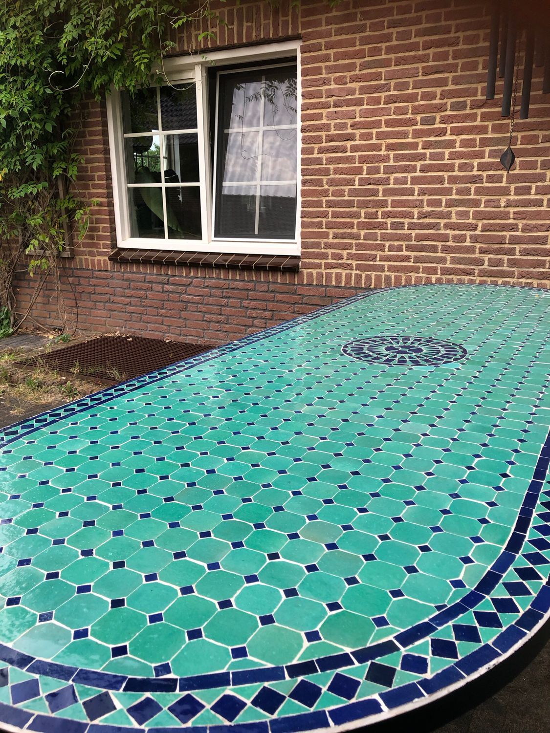 Marokkaanse Mozaiektafel 280 cm Ovaal Zeegroen -Blauw Inclusief Beste Onderstel en Afwerking ! — detail 3