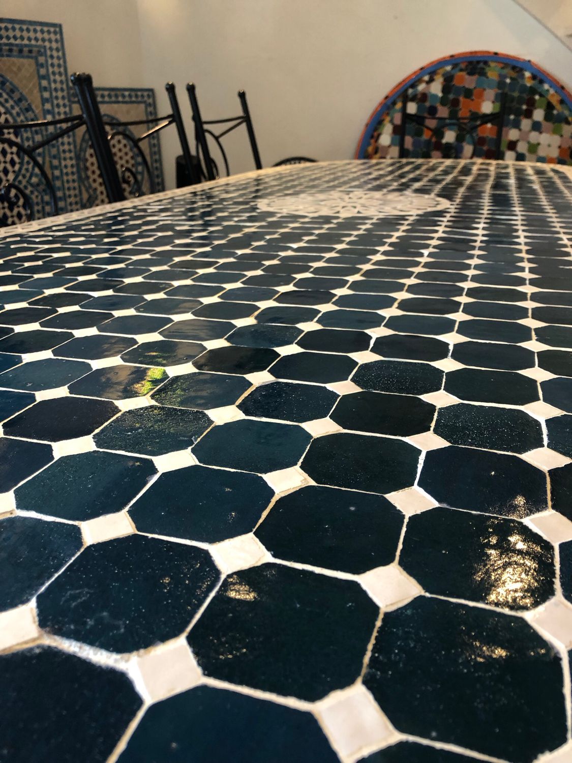 Marokkaanse Mozaiektafel 280 cm Ovaal Tamegroute Groen Inclusief Beste Onderstel en Afwerking ! — detail 8