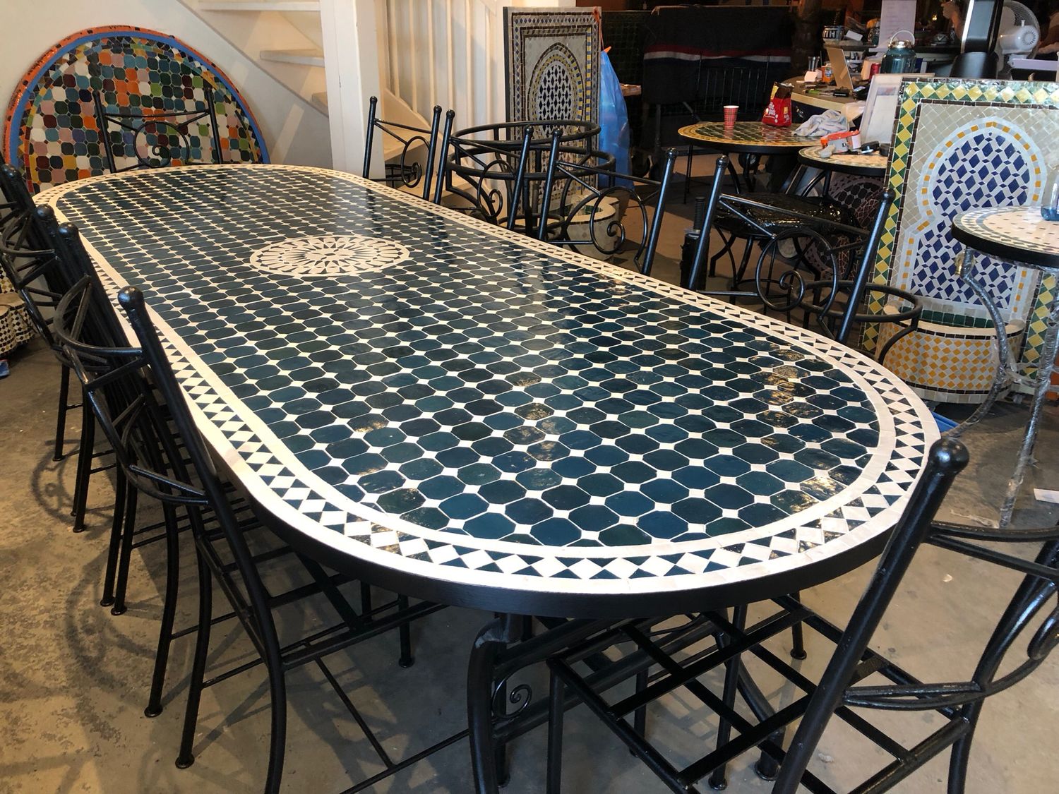 Marokkaanse Mozaiektafel 280 cm Ovaal Tamegroute Groen Inclusief Beste Onderstel en Afwerking ! — detail 5