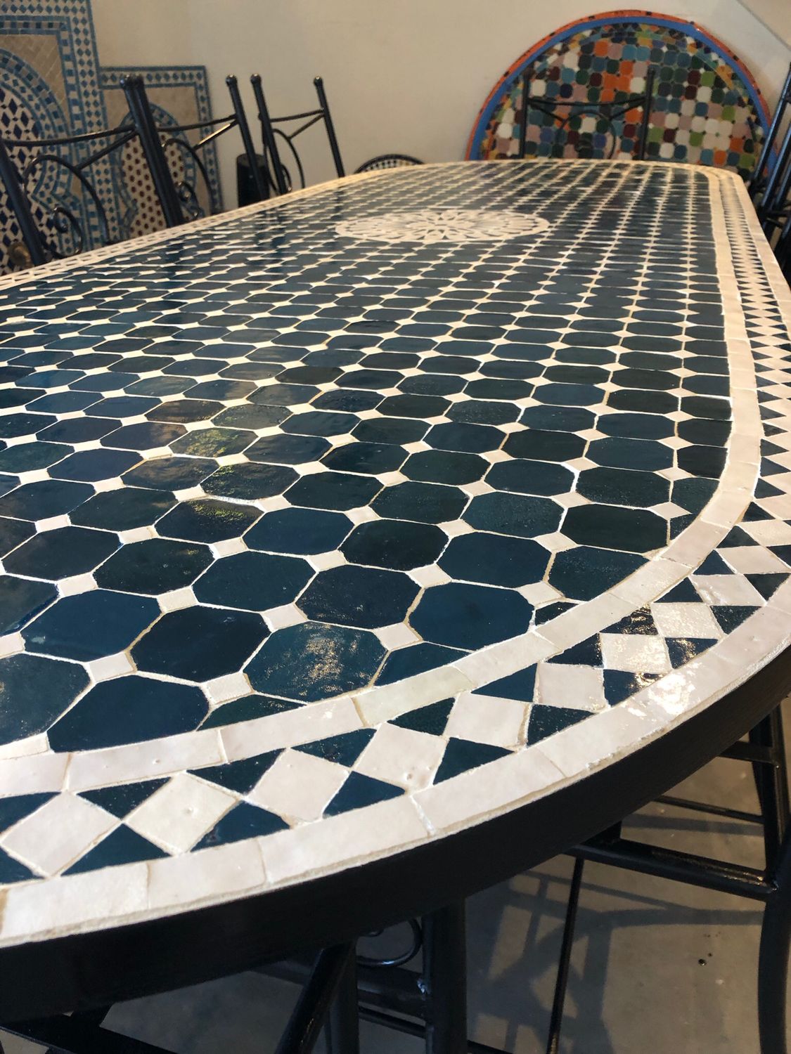 Marokkaanse Mozaiektafel 280 cm Ovaal Tamegroute Groen Inclusief Beste Onderstel en Afwerking ! — detail 6