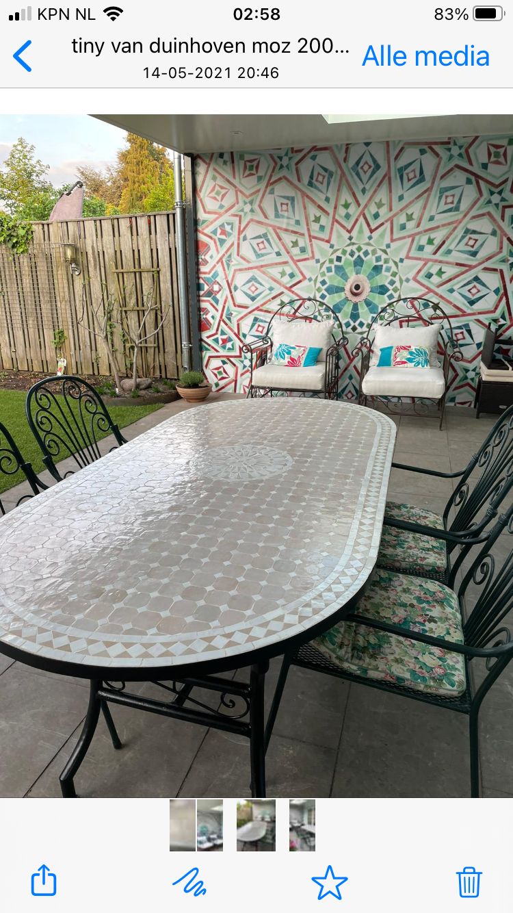 Marokkaanse Mozaiek tafel (blad) Met ROZET 200x100 cm Ovaal  Creme-Wit / Lichtgewicht  / 45 KG