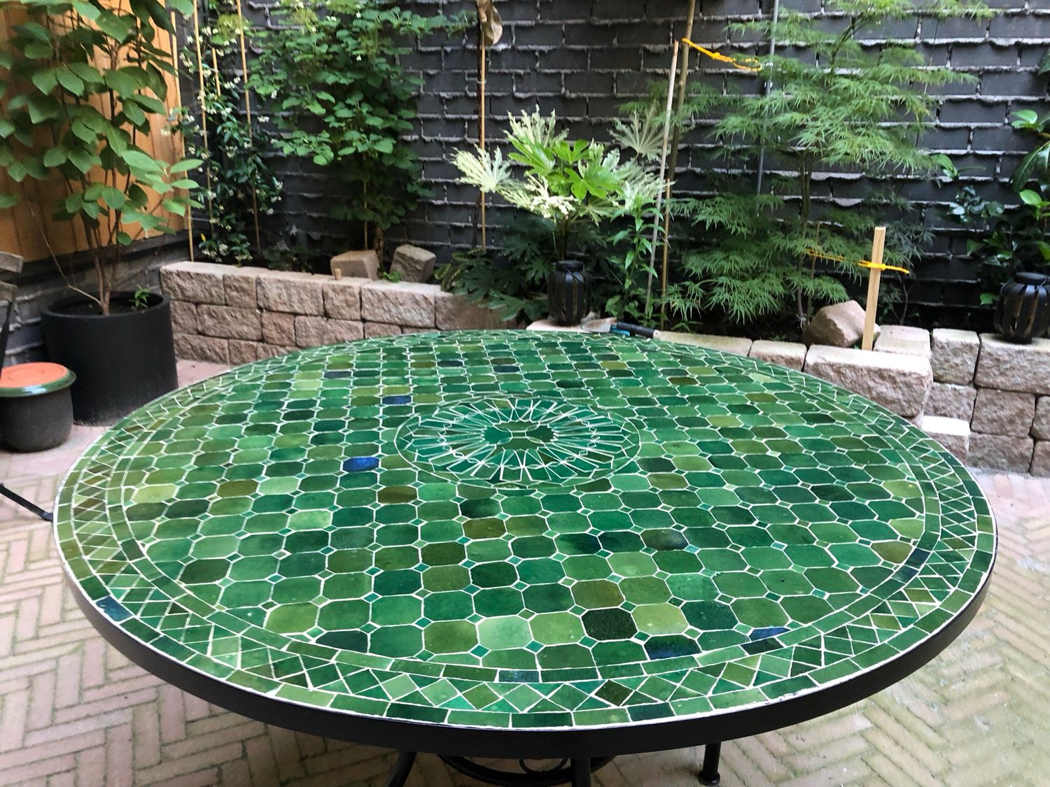 Marokkaanse Mozaiek tafel (blad) Met ROZET 120 cm Tamegroute Groen Nw — detail 3