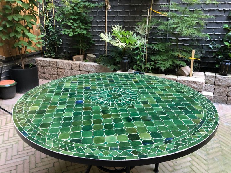 Marokkaanse Mozaiek tafel (blad) Met ROZET 120 cm Tamegroute Groen Nw Marokkaanse Mozaiek tafel (blad) Met ROZET 120 cm Tamegroute Groen Nw