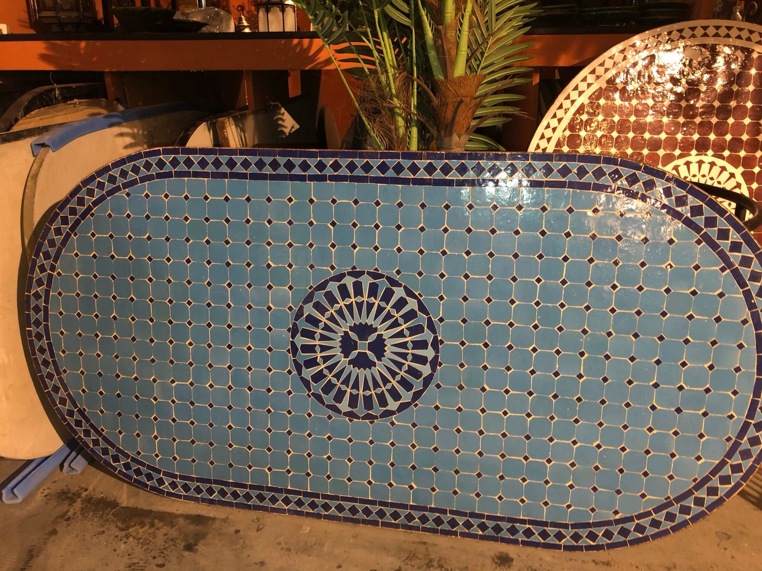Marokkaanse Mozaiektafel 180 cm Ovaal Inclusief Beste Onderstel en Afwerking !