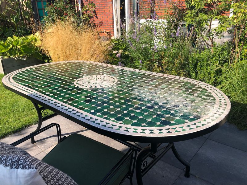 Marokkaanse Mozaiek tafel (blad) Met ROZET 200x100 cm Ovaal  Tamegroute Groen-Creme / Lichtgewicht  / 45 KG
