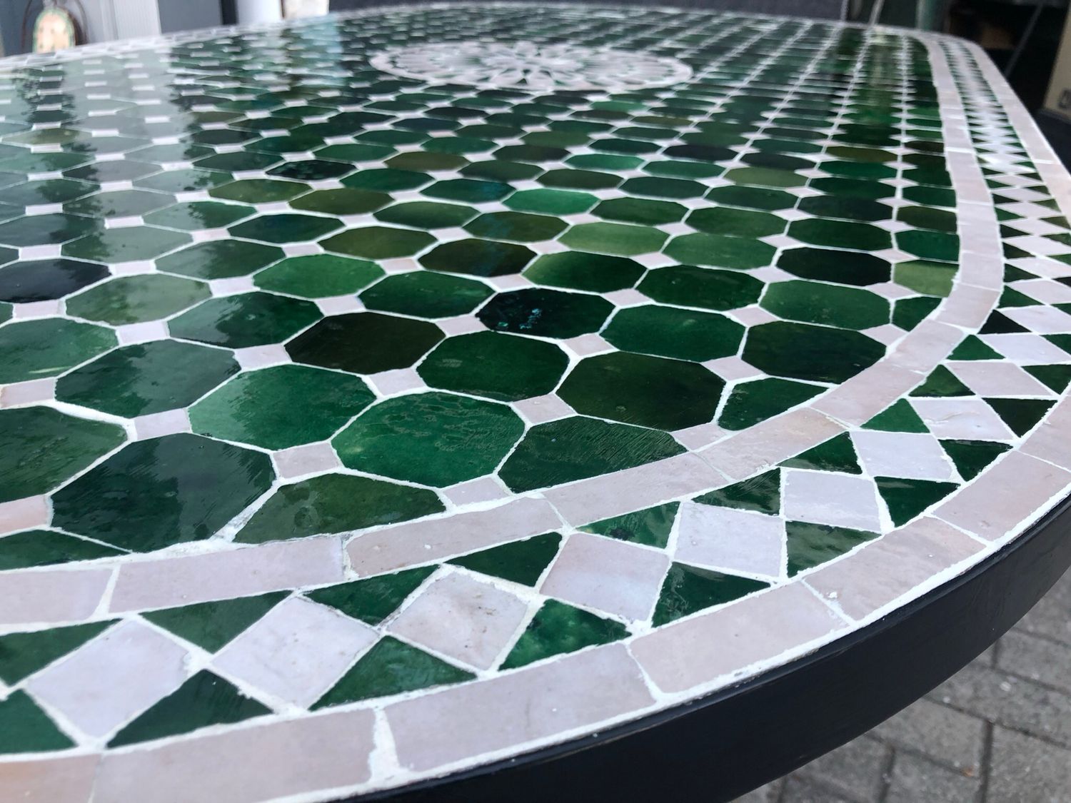 Marokkaanse Mozaiek tafel (blad) Met ROZET 200x100 cm Ovaal Tamegroute Groen-Creme / Lichtgewicht / 45 KG — detail 8