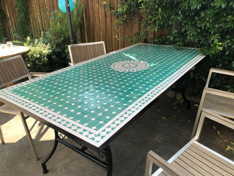 Marokkaanse Mozaiek tafel (blad) Met ROZET 200x100 cm Zeegroen Uni / Lichtgewicht  / 50 KG