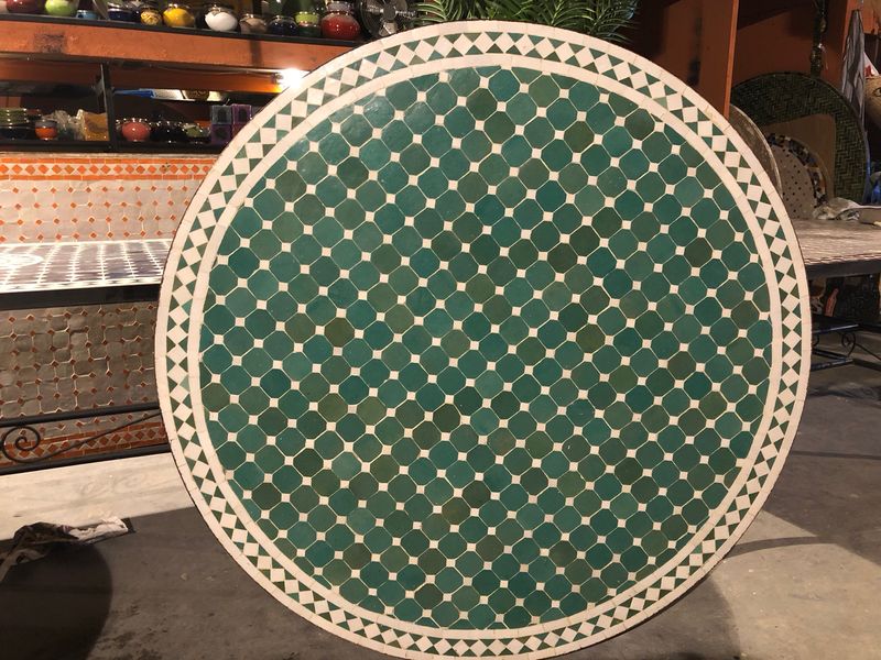 Marokkaanse Mozaiek tafel (blad)120 cm Zeegroen-Wit Marokkaanse Mozaiek tafel (blad)120 cm Zeegroen-Wit