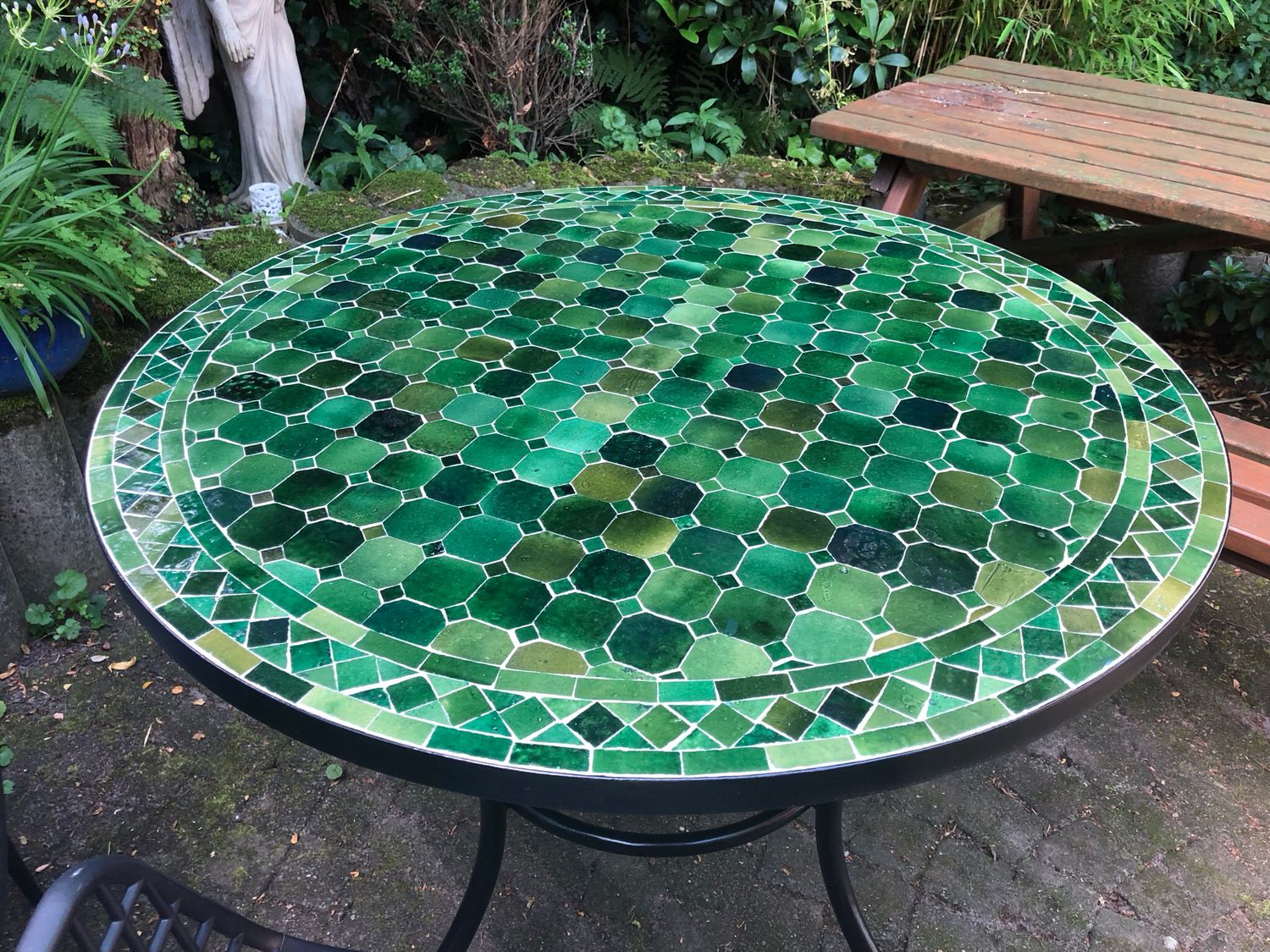 Marokkaanse Mozaiek tafel (blad) 100 cm Tamegroute Groen Uni Handgemaakt — detail 2