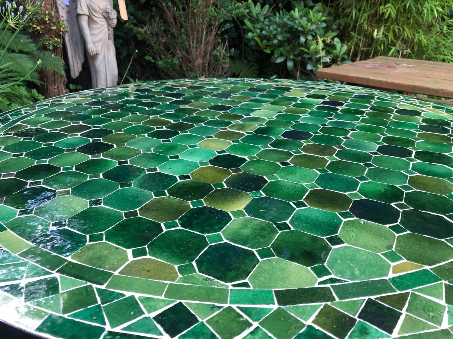 Marokkaanse Mozaiek tafel (blad) 100 cm Tamegroute Groen Uni Handgemaakt — detail 3