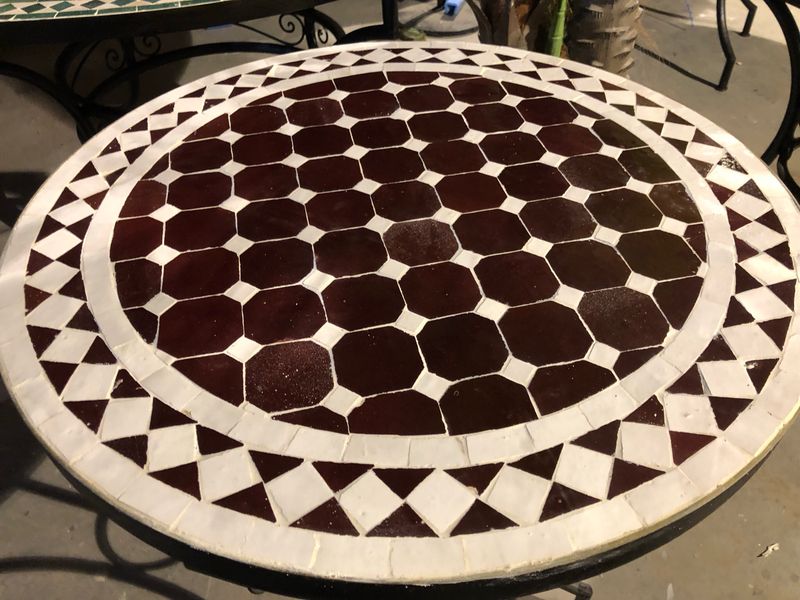 Marokkaanse Mozaiek tafel (blad) 60 cm Wijnrood-Wit Handgemaakt Marokkaanse Mozaiek tafel (blad) 60 cm Wijnrood-Wit Handgemaakt