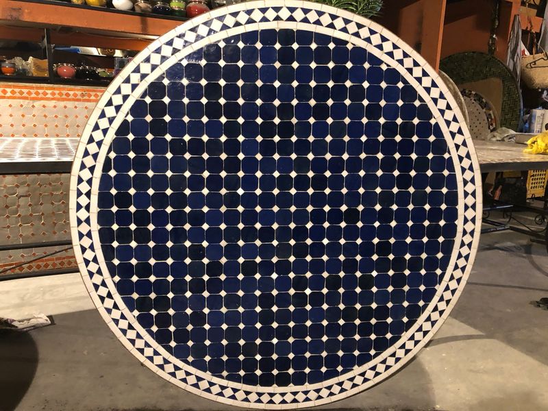 Marokkaanse Mozaiek tafel (blad)120 cm Blauw-Wit Marokkaanse Mozaiek tafel (blad)120 cm Blauw-Wit