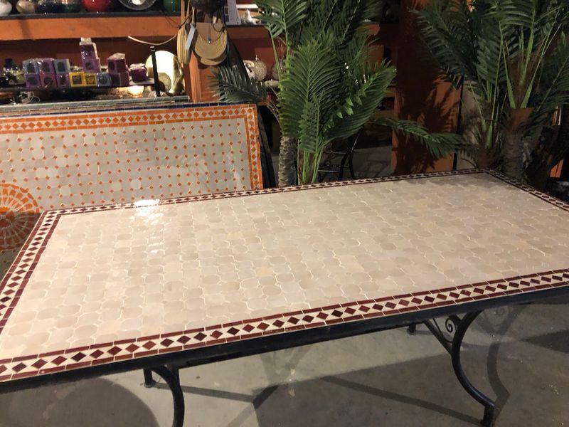 Marokkaanse Mozaiek tafel (blad) 200x100 cm Creme-Bordeaurood CW/ Lichtgewicht / 50 KG Marokkaanse Mozaiek tafel (blad) 200x100 cm Creme-Bordeaurood CW/ Lichtgewicht / 50 KG