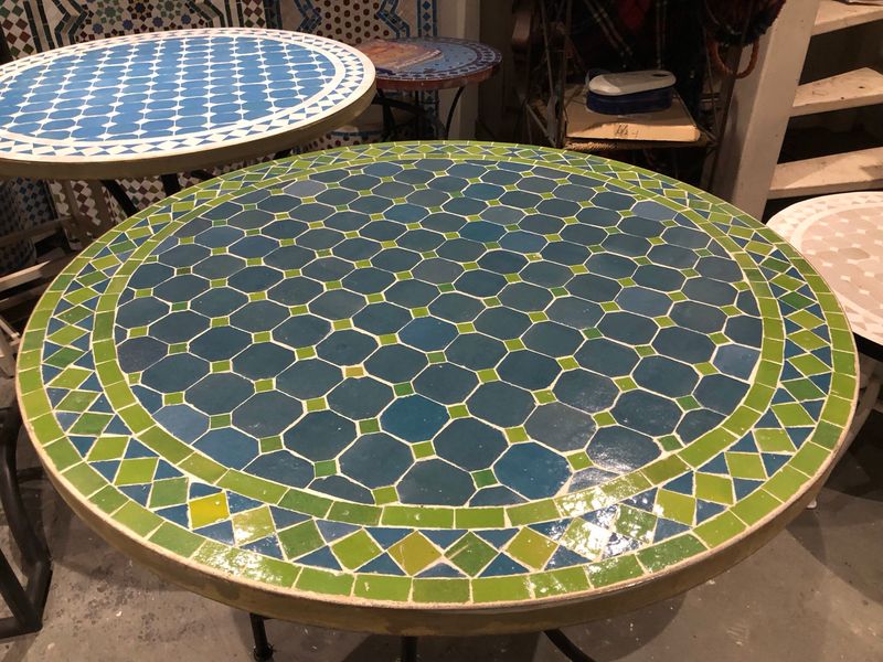 Marokkaanse Mozaiek tafel (blad) 80 cm Lichtblauw-Appelgroen Handgemaakt