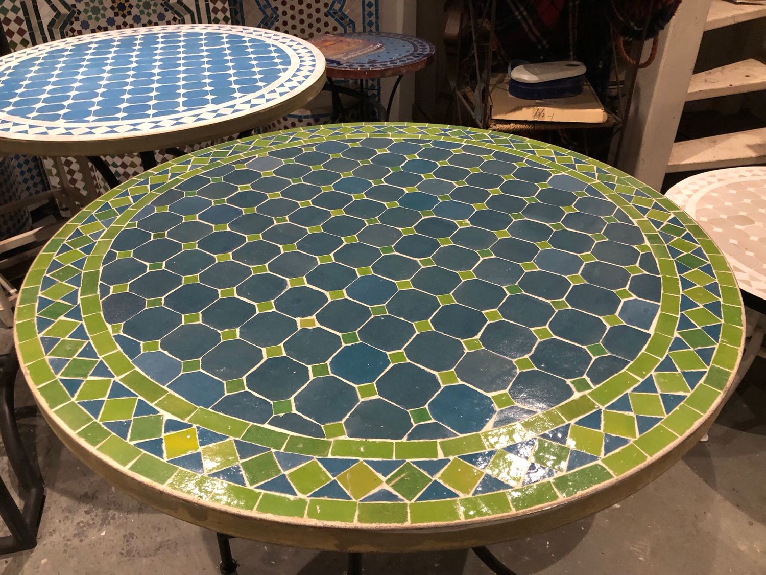 Marokkaanse Mozaiek tafel (blad) 80 cm Lichtblauw-Appelgroen Handgemaakt Marokkaanse Mozaiek tafel (blad) 80 cm Lichtblauw-Appelgroen Handgemaakt