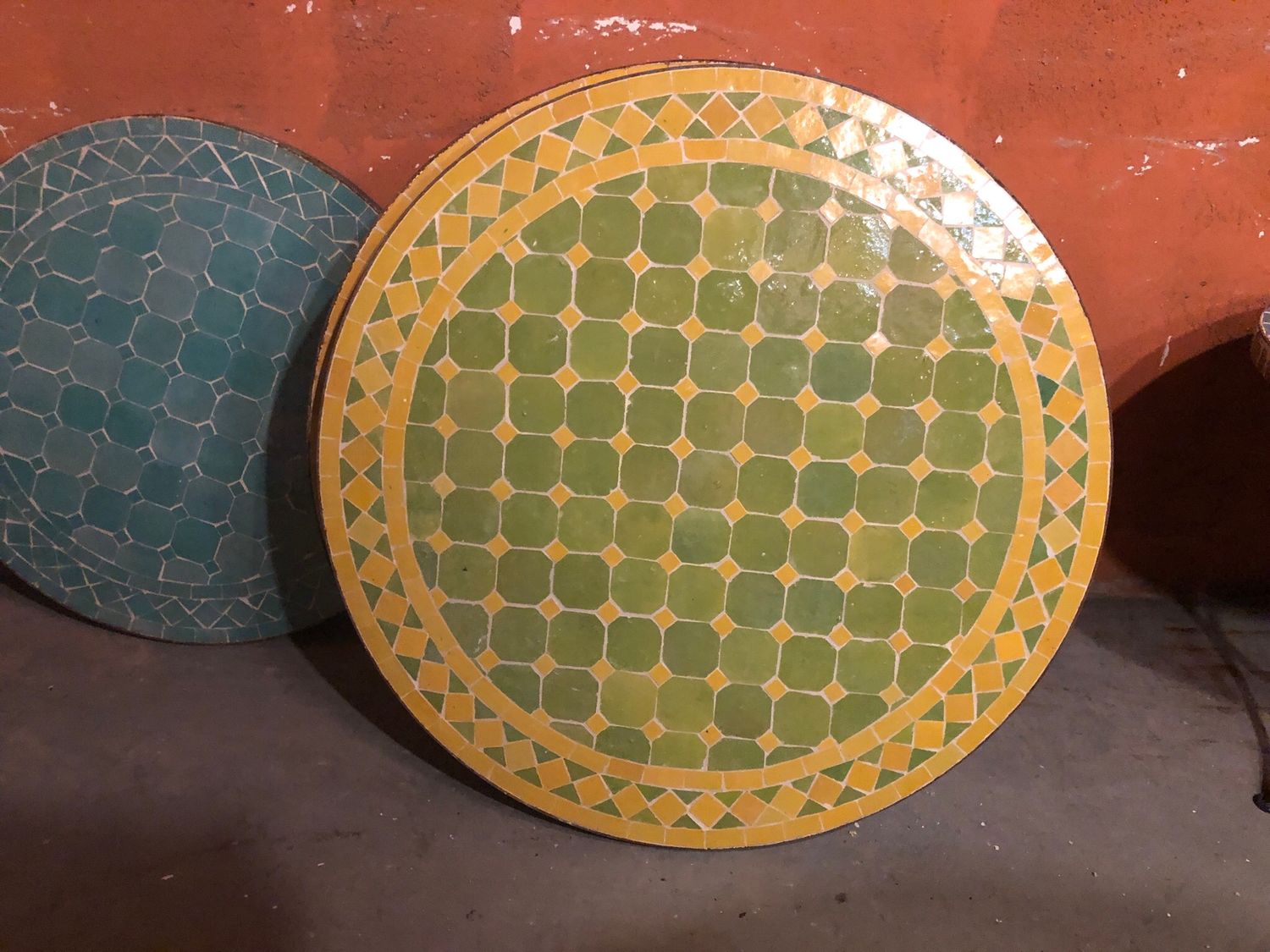 Marokkaanse Mozaiek tafel (blad) 70 cm Appelgroen-Geel Handgemaakt Marokkaanse Mozaiek tafel (blad) 70 cm Appelgroen-Geel Handgemaakt