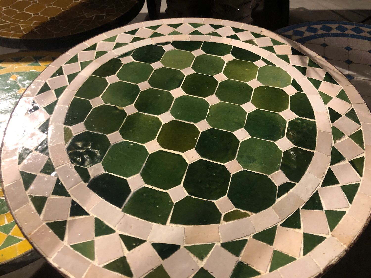 Marokkaanse Mozaiek tafel (blad) 50 cm Tamegroute groen-Creme Handgemaakt