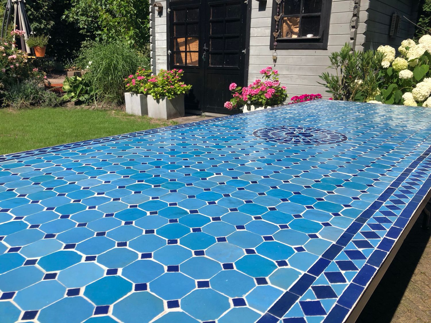 Marokkaanse Mozaiektafel 280x100 cm Blauw-Turqouise Inclusief Beste Onderstel en Afwerking ! — detail 2