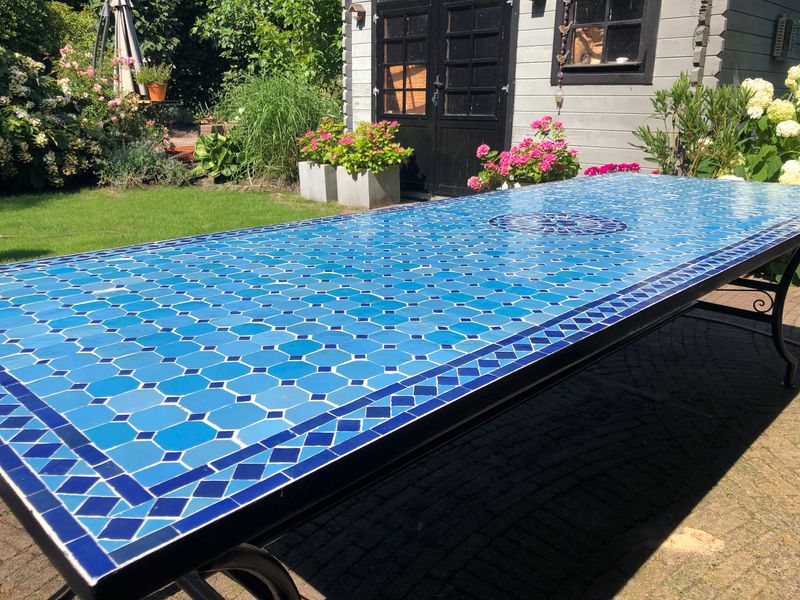 Marokkaanse Mozaiektafel 280x100 cm Blauw-Turqouise Inclusief Beste Onderstel en Afwerking ! Marokkaanse Mozaiektafel 280x100 cm Blauw-Turqouise Inclusief Beste Onderstel en Afwerking !