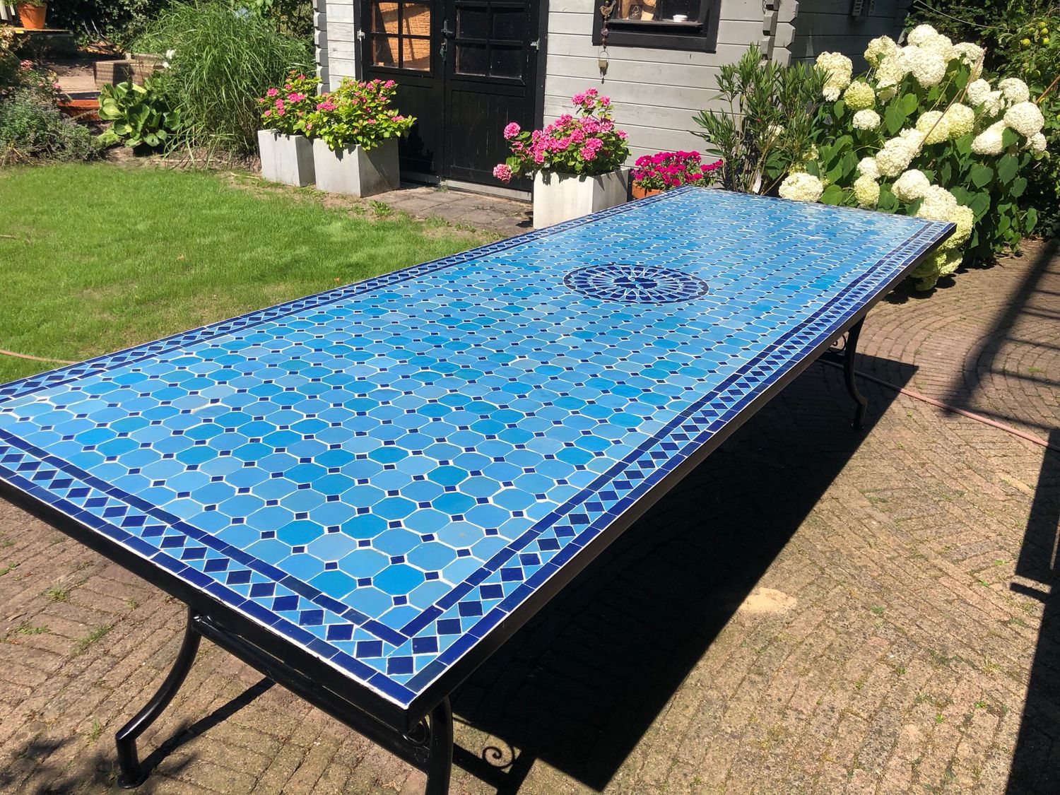 Marokkaanse Mozaiektafel 280x100 cm Blauw-Turqouise Inclusief Beste Onderstel en Afwerking ! — detail 4