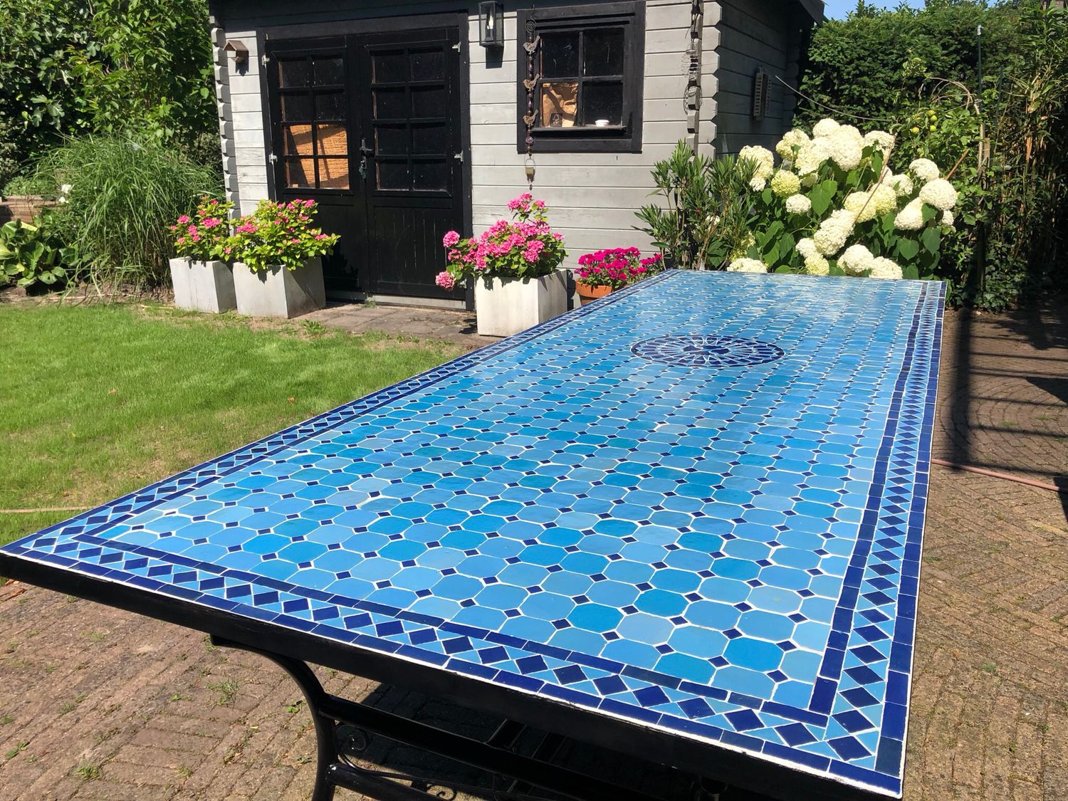 Marokkaanse Mozaiektafel 280x100 cm Blauw-Turqouise Inclusief Beste Onderstel en Afwerking ! — detail 3